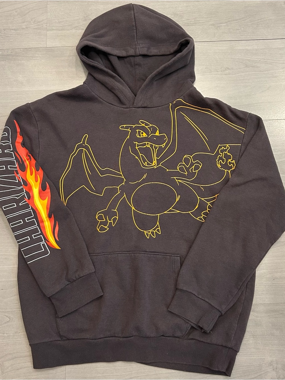 Pokemon Charizard Hoodie Youth XL Black Pullover Graphic Sweatshirt Flame Sleeve